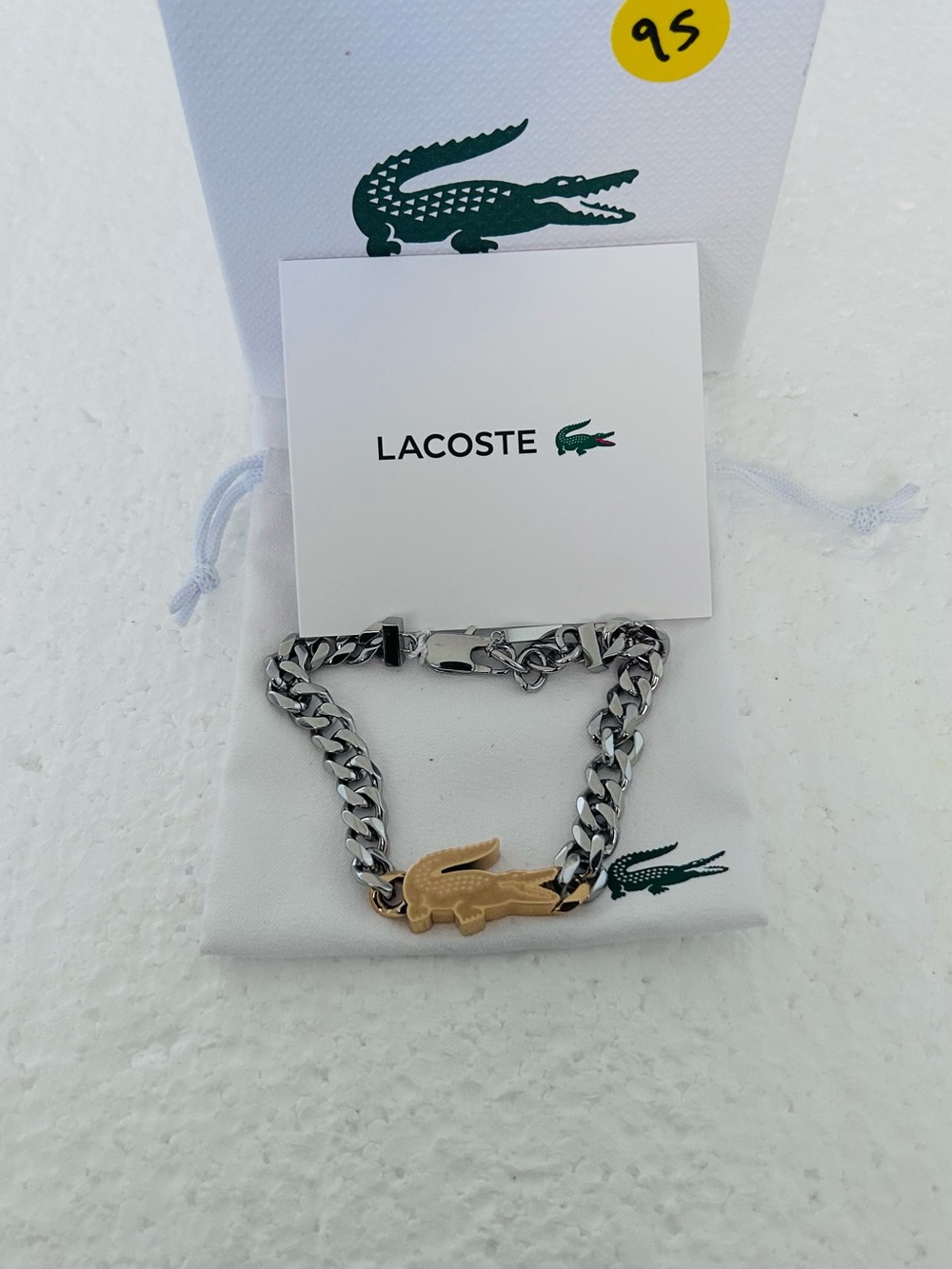 Lacoste Two-Tone Croc Chain Bracelet in Silver and Gold